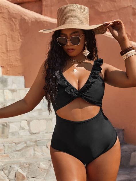 Plus cut out ruffle trim one piece swimsuit – Artofit
