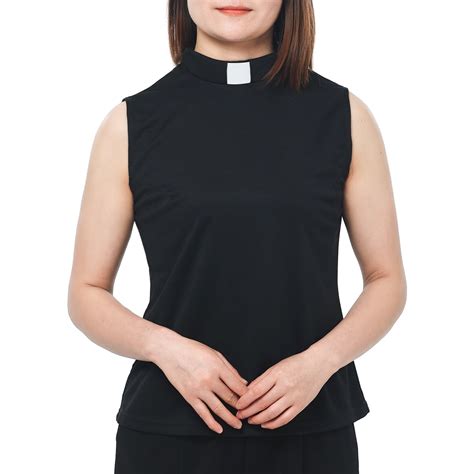 GRACEART Women's Clergy Sleeveless T-Shirt Tab Collar Clergy Minister ...