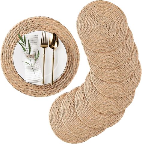 Amazon.com: RUNTIVAN Round Woven Placemats Set of 4, Natural Water ...