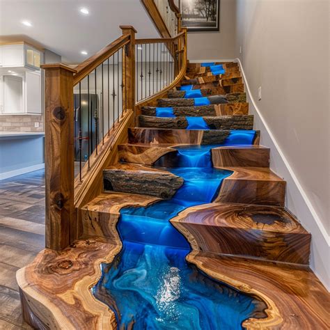 Fluid Grandeur: Unveiling Striking Epoxy Waterfall Staircases | Design ...