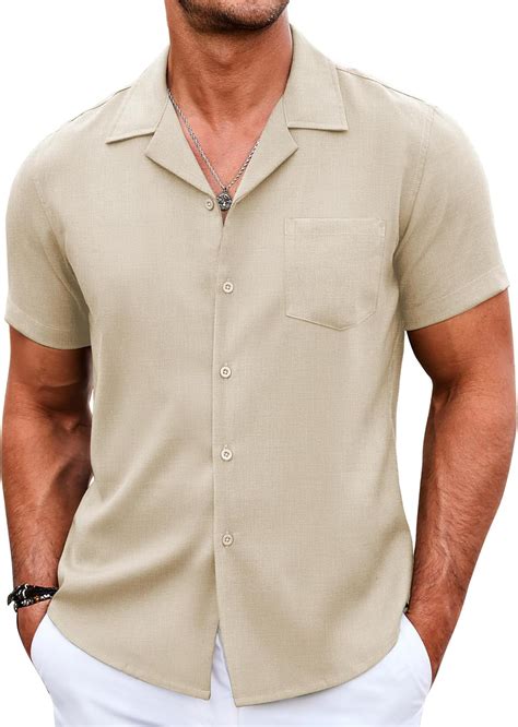 Amazon.com: COOFANDY Men's Casual Button Down Shirts Short Sleeve Linen ...