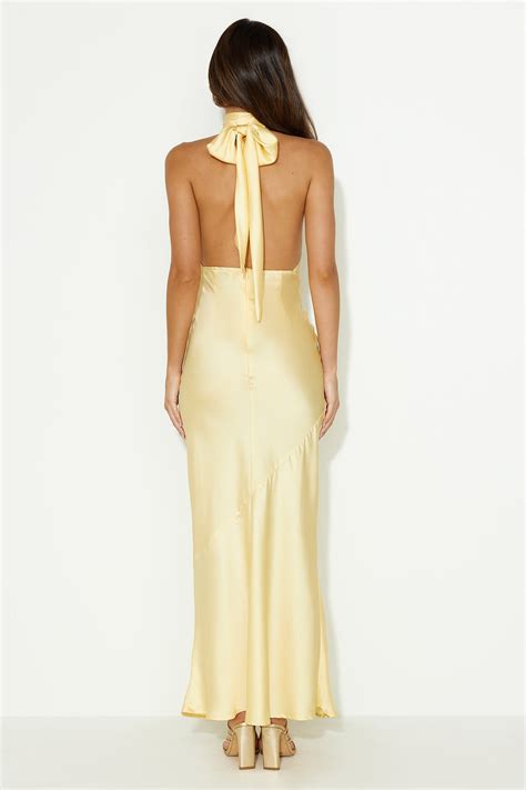 Pleased Satin Halter Maxi Dress Yellow | Hello Molly
