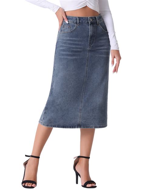 INSPIRE CHIC Women's Denim Skirts High Waist Zipped Split Back Midi ...