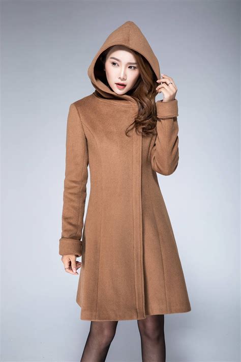 Hooded wool coat wool coat camel coat winter coat women | Etsy