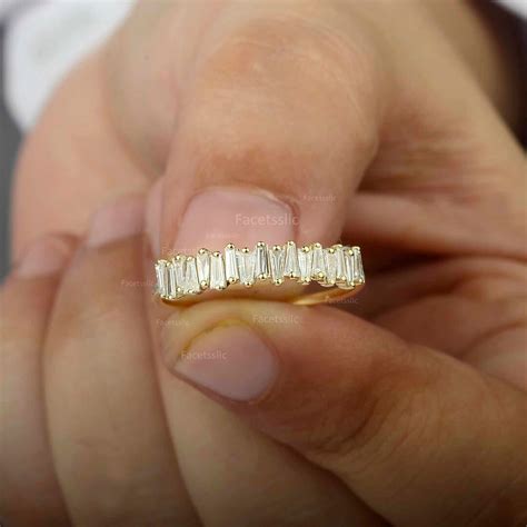 14K Solid Gold Baguette Diamond Wedding Band/ Women's Stackable Ring ...