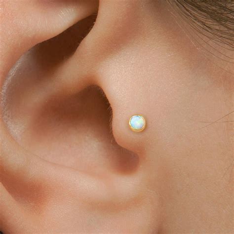 Opal Tragus Stud Earring, Tragus Earring in 14k Gold filled,3 mm white ...