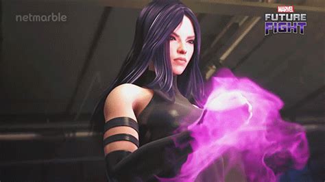 a woman with purple hair and black gloves holding a pink object in her ...