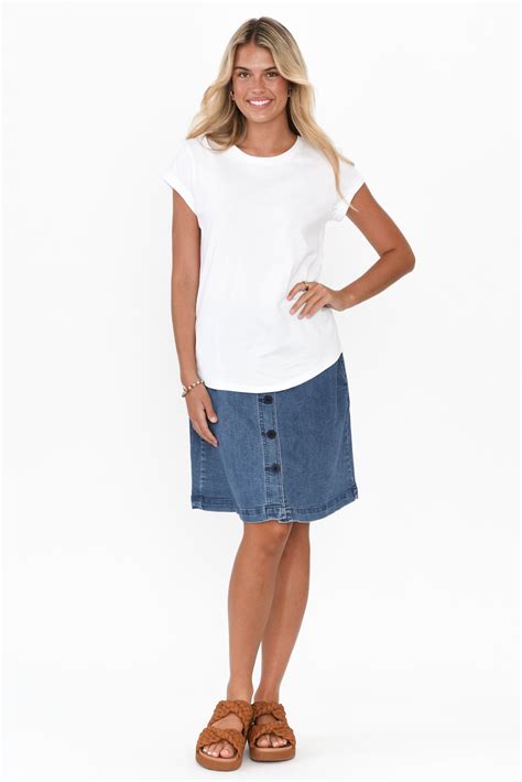 Amanda Light Blue Stretch Denim Skirt - Blue Bungalow