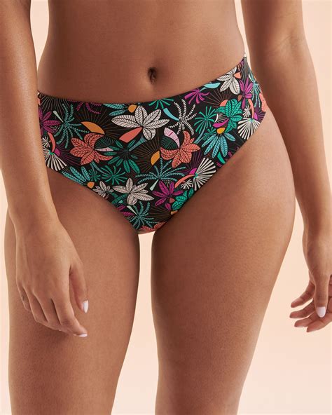 EIDON Sand & Sea High Waist Cheeky Bikini Bottom - Black Tropical ...