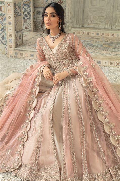 Pink Pakistani Bridal Pishwas with Lehenga Dress in Net – Nameera by ...