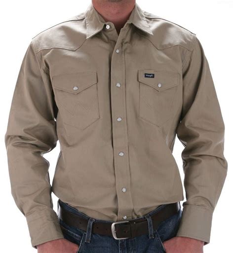 Premium Quality Wrangler Men's Comfortable Workwear, Khaki Long Sleeve ...