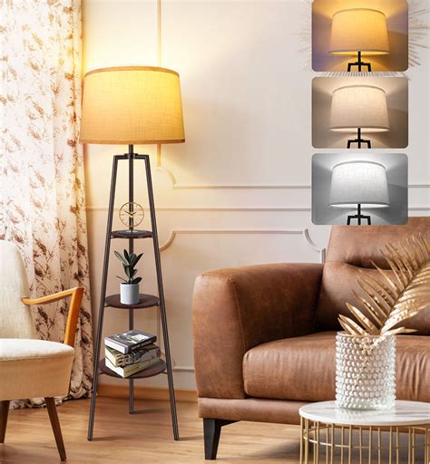 Outon Tripod Floor Lamp with Shelves, Wood Shelf | Ubuy India