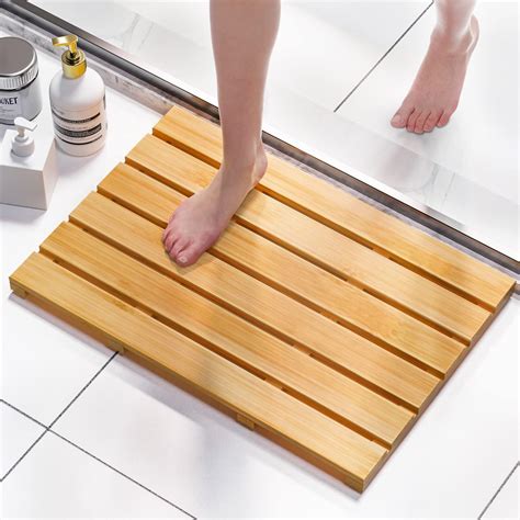 Amazon.com: Bamboo Bath and Shower Mat - Non Slip Wood Design - with ...