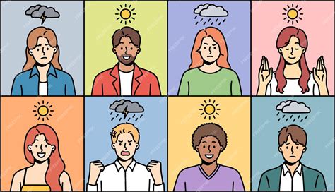 Premium Vector | People experiencing mood swings due to weather conditions and cloudiness or ...