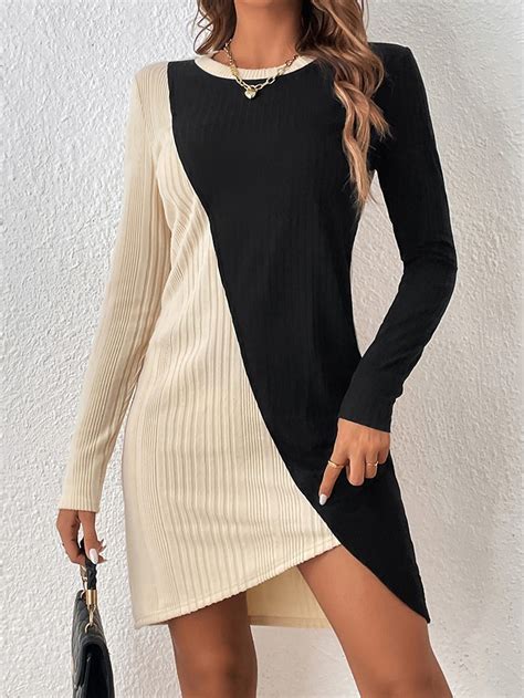 SHEIN Unity Vestido Camiseta Dois tons Bainha assimétrica | Dresses ...