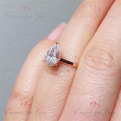 Pear Shaped Engagement Ring, Tear Drop Ring, Dainty Solitaire Diamond ...