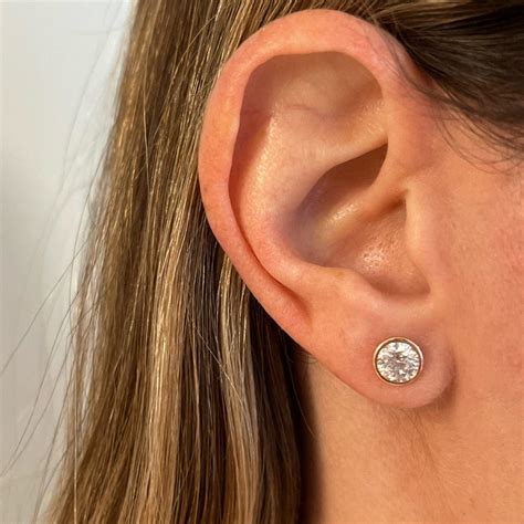 14K Yellow Gold Bezel Set 2CTW Diamond Stud Earrings - Long's Jewelers