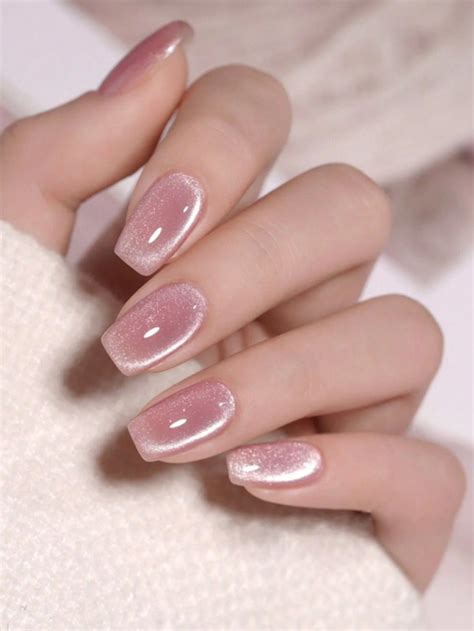 24 Peças Unhas Falsas De Acrílico Full Cover Com Efeito De Pedra De Resina Rosa E Design De ...