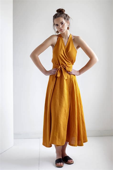 Long Linen Halter Dress Linen Wrap Dress Summer Linen Dress | Etsy ...