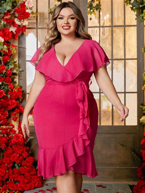 Double Crazy Plus Size Deep V-Neck Lotus Leaf Edge Decoration Party ...