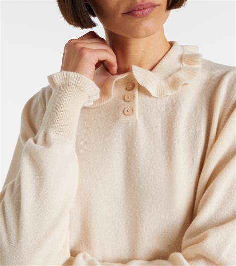 Ruffled cashmere polo sweater in white - Valentino | Mytheresa