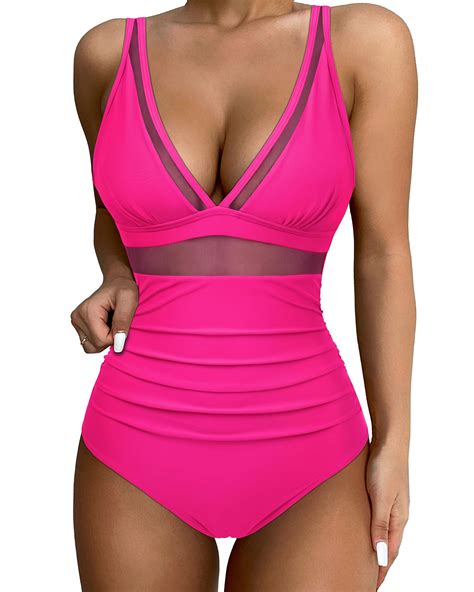 SUUKSESS Women Sexy Mesh Tummy Control Swimsuit Push Up High Waisted ...