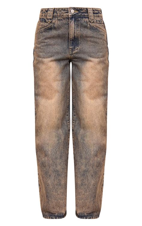 Brown Acid Wash Tinted Wide Leg Jeans | Denim | PLT