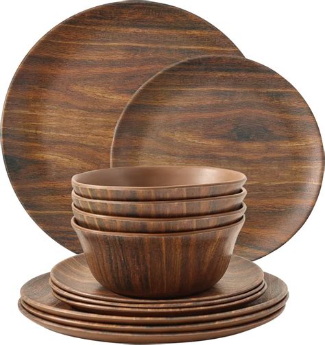 TP 12-Piece Dinnerware Set, Melamine Dishes Set with Bowls and Plates ...