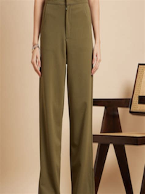 Buy MINT STREET Women Olive Green Tailored Straight Fit Parallel ...