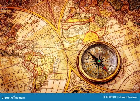 Vintage World Map With Compass