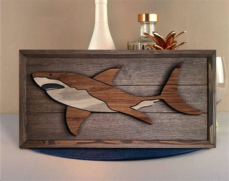 Handmade oak tree shark wood painting custom wood wall art etsy – Artofit