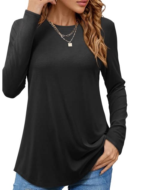 JYLFC Long Sleeve Shirts for Women Round Neck Tunic Long T-shirts ...