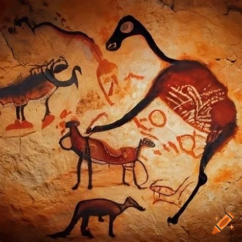 Prehistoric cave paintings with animal figures on Craiyon
