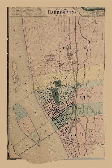 Harrisburg 1862 Old Town Map With Homeowner Names - Pennsylvania - Reprint Genealogy - Dauphin ... - map of downtown harrisburg pa