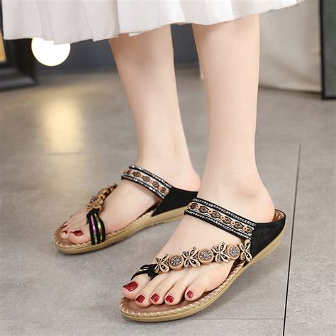 AXXD Women Black Sandals Clearance Under $10 Summer New Floral ...