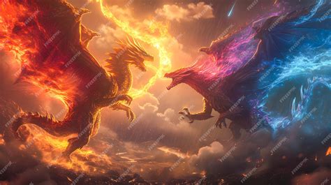 Premium Photo | 3d illustration Dragon Fighting epic battle between ...