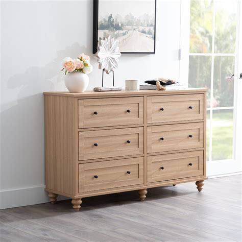 My Texas House Hillcrest Wood 6 Drawer Dresser, Light Oak - Walmart.com ...