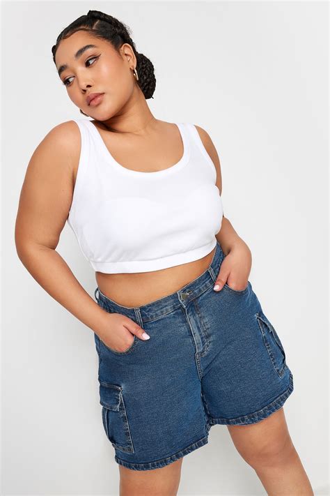 YOURS Plus Size Mid Blue Stretch Denim Cargo Shorts | Yours Clothing