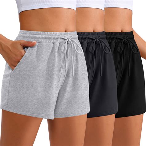 Neer 3 Pack Womens Sweat Shorts Comfy Casual Lounge Drawstring High ...