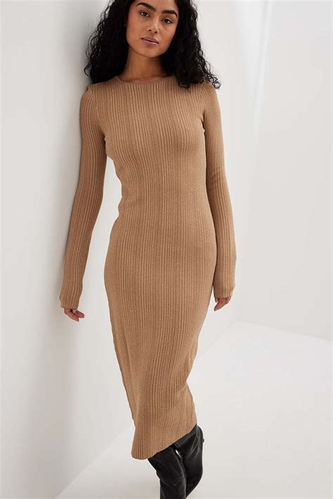 Fine Knitted Maxi Dress Beige | NA-KD
