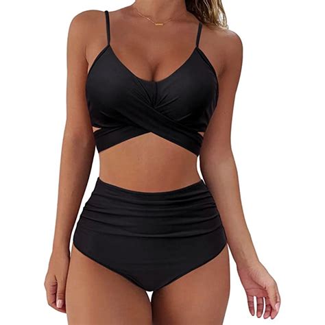 TIHLMK High Waisted Swimwear for Women Clearance Women Sexy Soild Print ...