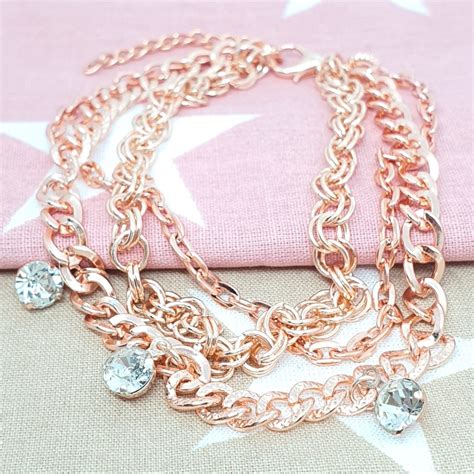 Round Zircons - Triple Rose Gold Chains | Stone Design Bracelet