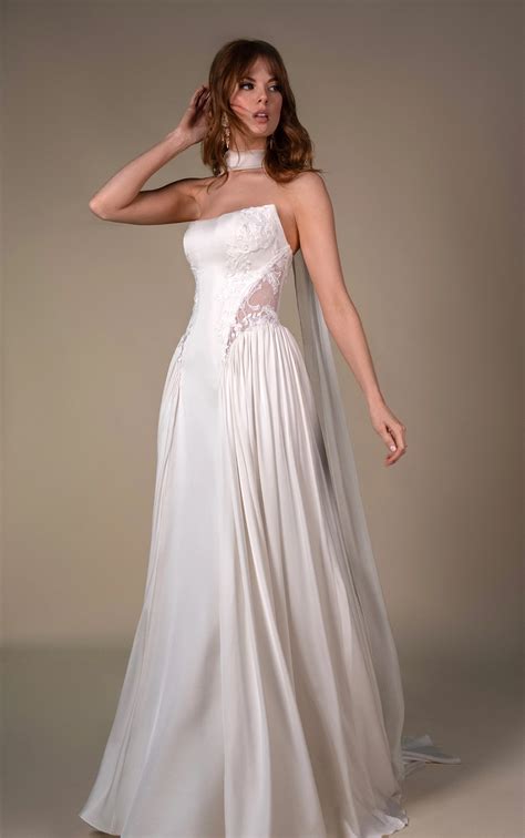 Boho Strapless Wedding Dress with Cat-Eye Neckline