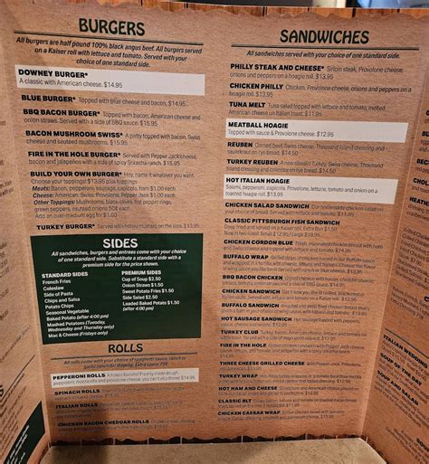 Menu at Downey's House restaurant, Robinson Township, Steubenville Pike
