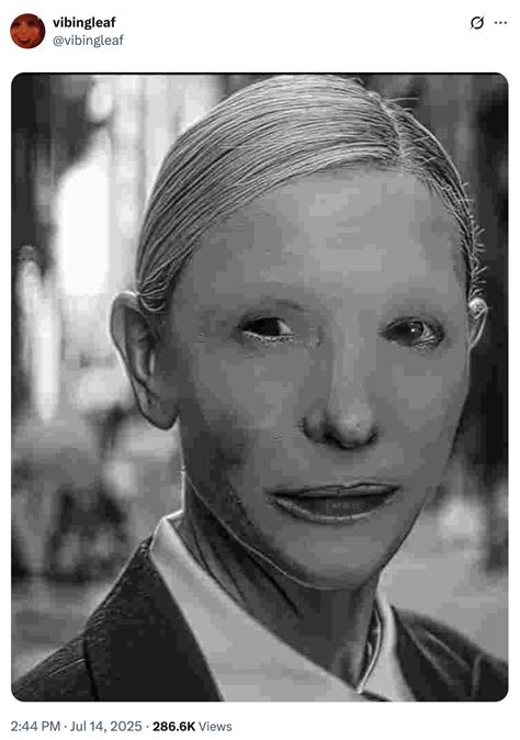 July 14th, 2025 tweet by @vibingleaf | Cate Blanchett "Oh My God Bruh ...