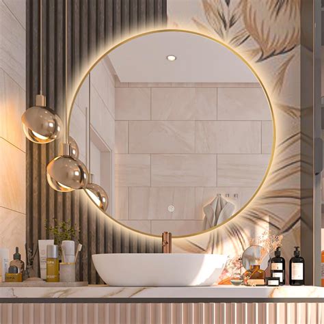 Amazon.com: Niccy 24" LED Backlit Round Mirror for Bathroom, Gold ...