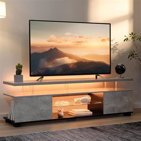 Amazon.com: Cubehom Grey TV Stands for Living Room,Glass TV Stand, LED ...
