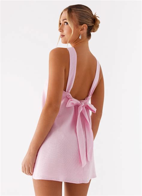 Keira Linen Mini Dress - Pink - Peppermayo US