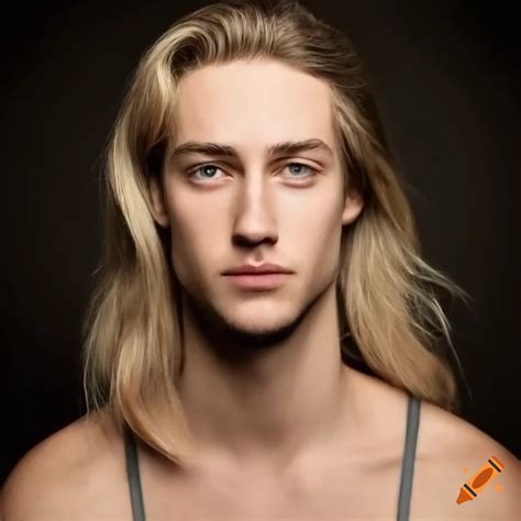 Portrait of a clean-shaven long-haired man with dirty blonde hair on ...