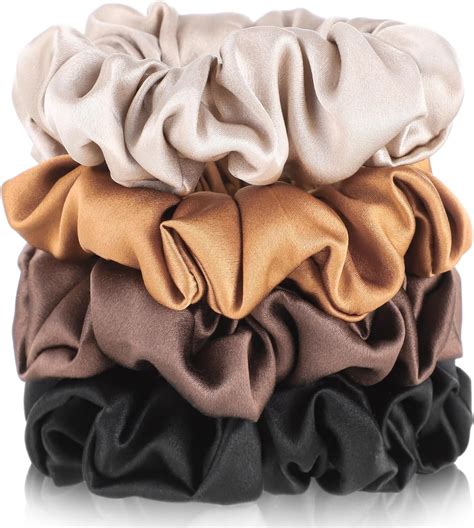 Amazon.com : 4 Pack Mulberry Silk Scrunchies, Brown Silk Hair Ties 19 ...
